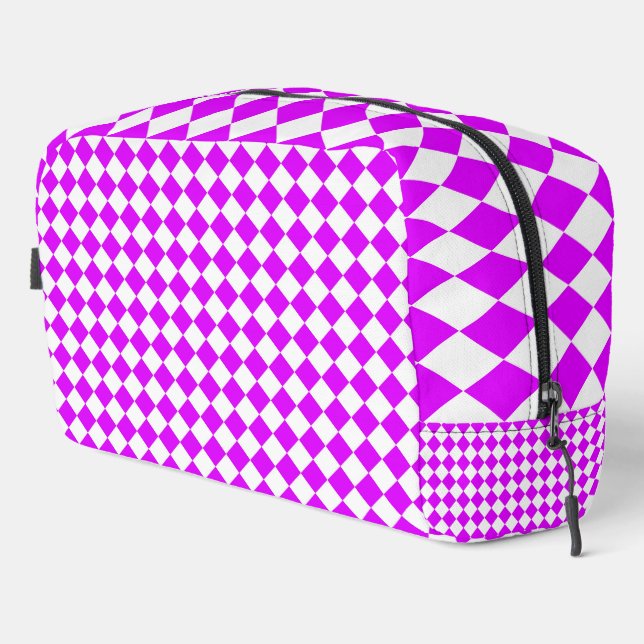 Purple White Chequered Diamond Pattern Toiletry Ba Dopp Kit (Right Corner)