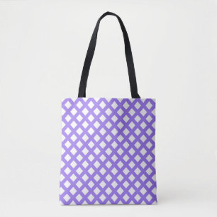 Purple White Chequered Diamond Pattern Tote Bag