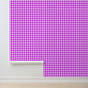 Purple White Chequered Diamond Pattern Wallpaper
