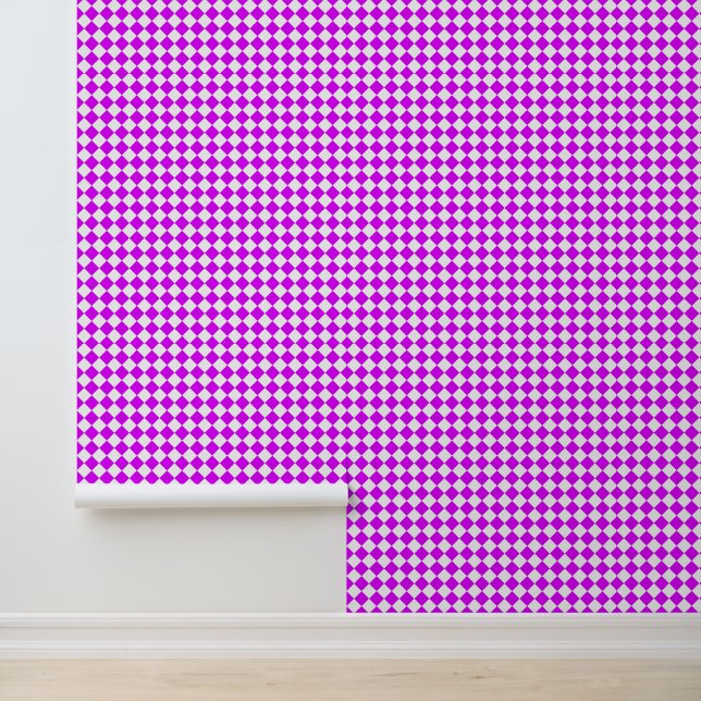 Purple White Chequered Diamond Pattern Wallpaper (Application)