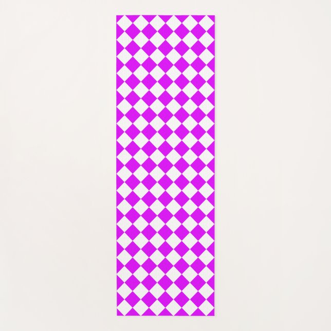 Purple White Chequered Diamond Pattern Yoga Mat (Front)