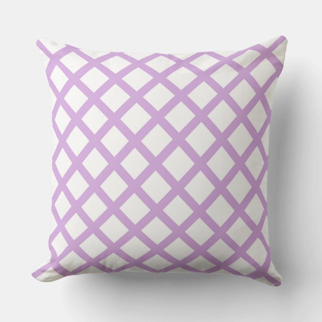 Purple White Chequered Diamond Stripes Pattern Cushion (Front)
