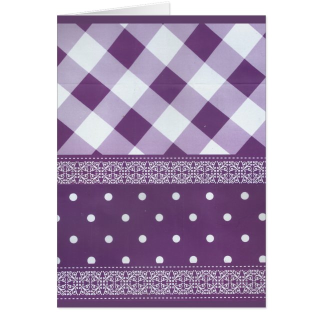 Purple White Chequered Polka Dot Floral Damask Art (Front)