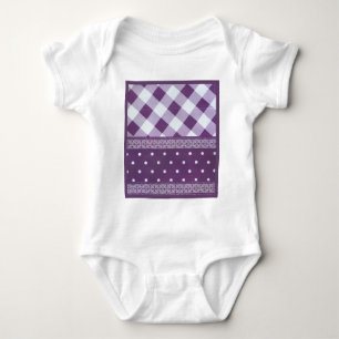 Purple White Chequered Polka Dot Floral Damask Art Baby Bodysuit