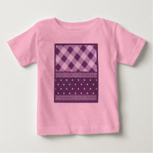 Purple White Chequered Polka Dot Floral Damask Art Baby T-Shirt