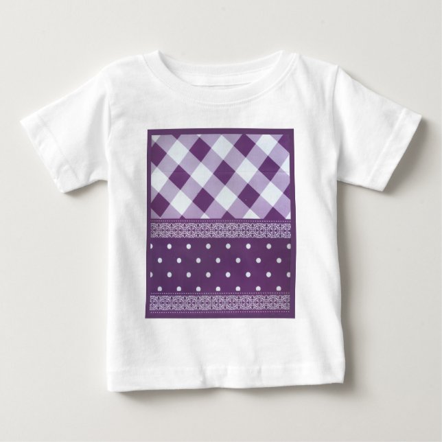 Purple White Chequered Polka Dot Floral Damask Art Baby T-Shirt (Front)