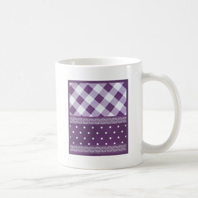 Purple White Chequered Polka Dot Floral Damask Art Coffee Mug (Right)