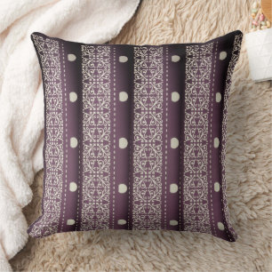 Purple White Chequered Polka Dot Floral Damask Art Cushion