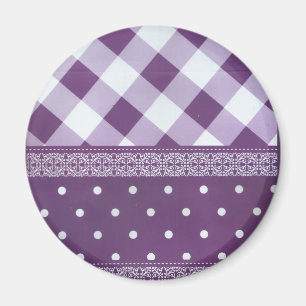 Purple White Chequered Polka Dot Floral Damask Art Magnet