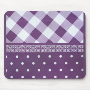 Purple White Chequered Polka Dot Floral Damask Art Mouse Pad