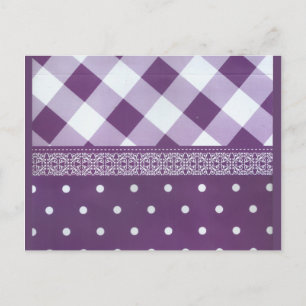 Purple White Chequered Polka Dot Floral Damask Art Postcard