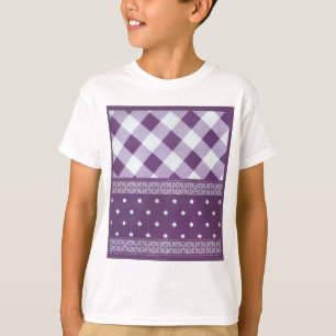 Purple White Chequered Polka Dot Floral Damask Art T-Shirt