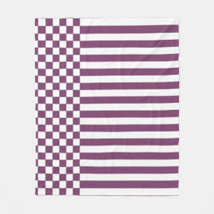 Purple & White Chequered & Stripes Repeat Pattern Fleece Blanket