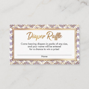Purple, White Chevron Confetti Diaper Raffle Cards