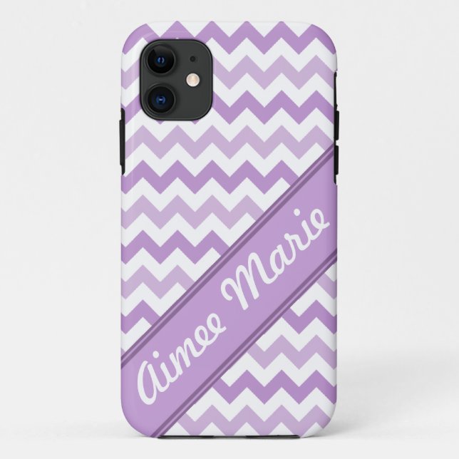 Purple & White Chevron diagonal text iPhone 5 Case (Back)