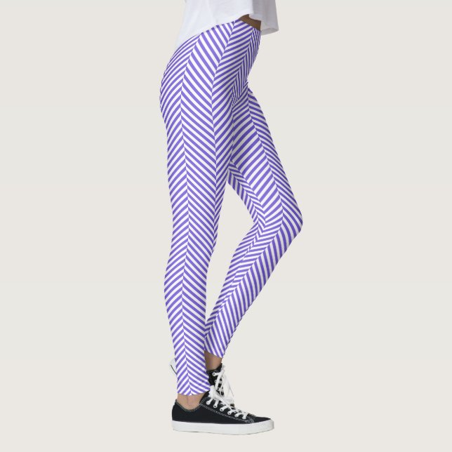 Purple white chevron herringbone style Leggings (Right)