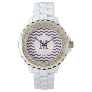 Purple & White Chevron Pattern Watch