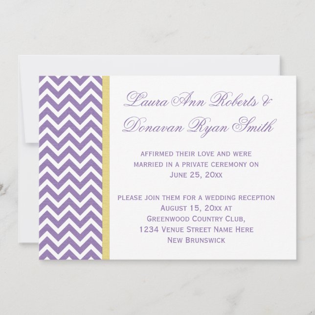 Purple White Chevron Yellow Ribbon Reception Only Invitation (Front)