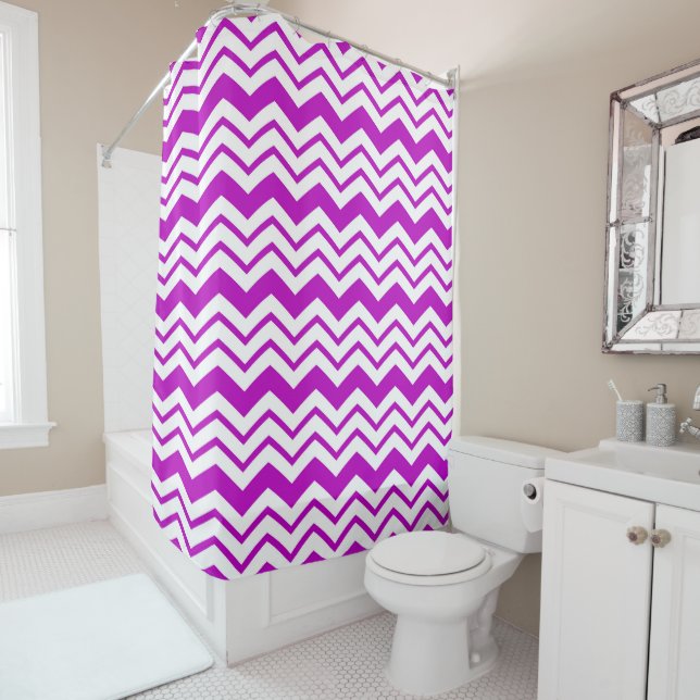 Purple White Chevron Zigzag Pattern Design  Shower Curtain (In Situ)