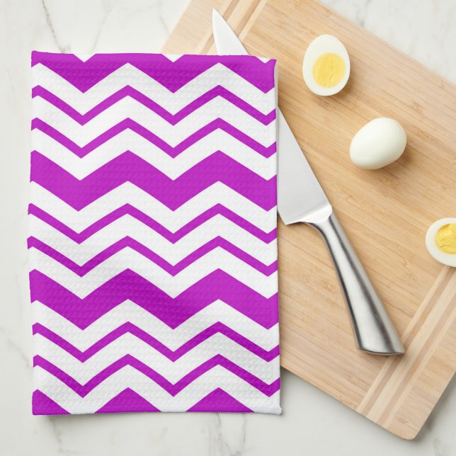 Purple White Chevron Zigzag Pattern Design  Tea Towel (Quarter Fold)