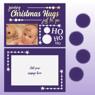 Purple white Christmas hugs just for you photo Foil Holiday Card