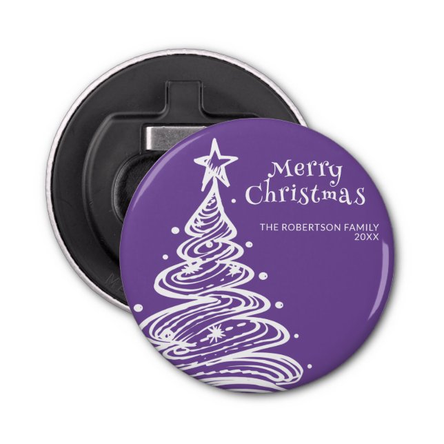 Purple White Christmas Tree Party Bottle Opener (Front)