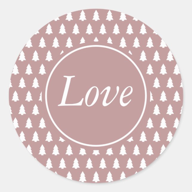 Purple White Christmas Tree Pattern Love Classic Round Sticker (Front)
