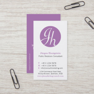 Purple & white circle initial modern business card