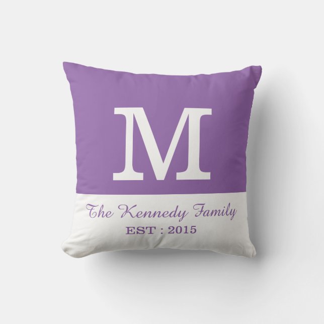 Purple White ColorBlock Reversible Family Monogram Cushion (Front)