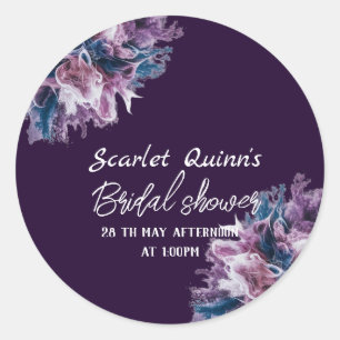 Purple white colour  blast bridal shower classic round sticker