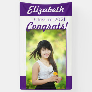 Purple & White Congrats Photo Graduation Party Banner