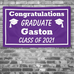 Purple White Congratulations Graduate Graduation Banner