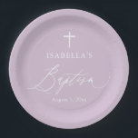 Purple White Cross Girl Baptism Party Plates<br><div class="desc">Purple White Cross Girl Baptism Party Plates,  Purple Baptism,  Girl Baptism,  Modern Purple Baptism Party Paper Plates</div>