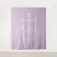Purple White Cross Girl Baptism Photo Backdrop