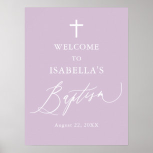 Purple White Cross Girl Baptism Welcome Sign