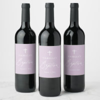 Purple White Cross Girl Baptism Wine Label