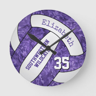 purple white custom girly sporty volleyball room round clock