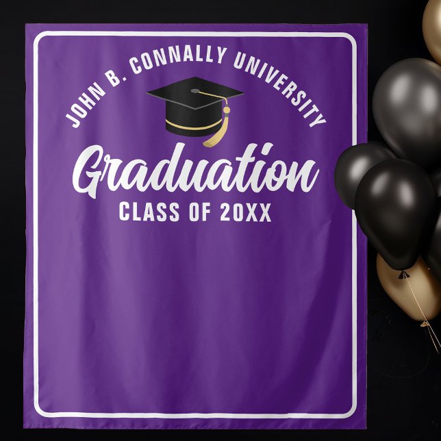 Purple White Custom Graduation Party Photo Booth Tapestry (Creator Uploaded)