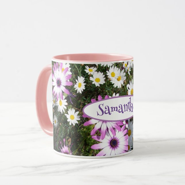 Purple White Daisy Flower Garden Customizable Name Mug (Front Left)