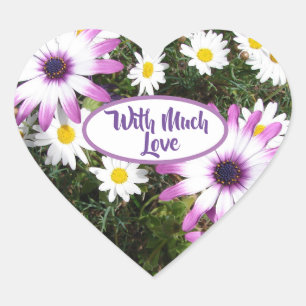 Purple White Daisy Flower Garden With Much Love Heart Sticker