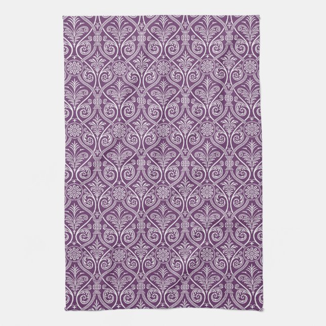 Purple & White Damask Kitchen Towel (Vertical)