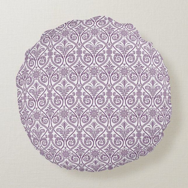 Purple & White Damask Round Pillow (Back)