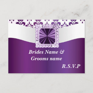 Purple & white damask RSVP card