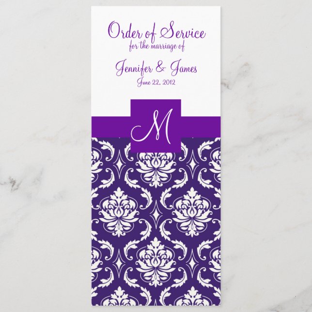 Purple White Damask Wedding Program (Front)