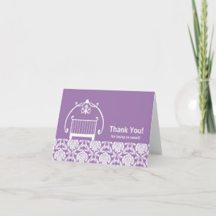 Purple & White Damsask Crib Thank You Note Card