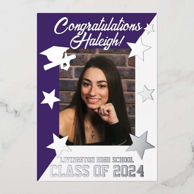 Purple & White Diagonal Graduation Silver (Front)