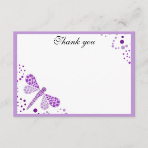 Purple & White Dragonfly Flat Thank You w/ Border Card