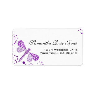 Purple White Dragonfly Pointillism Custom Address Label