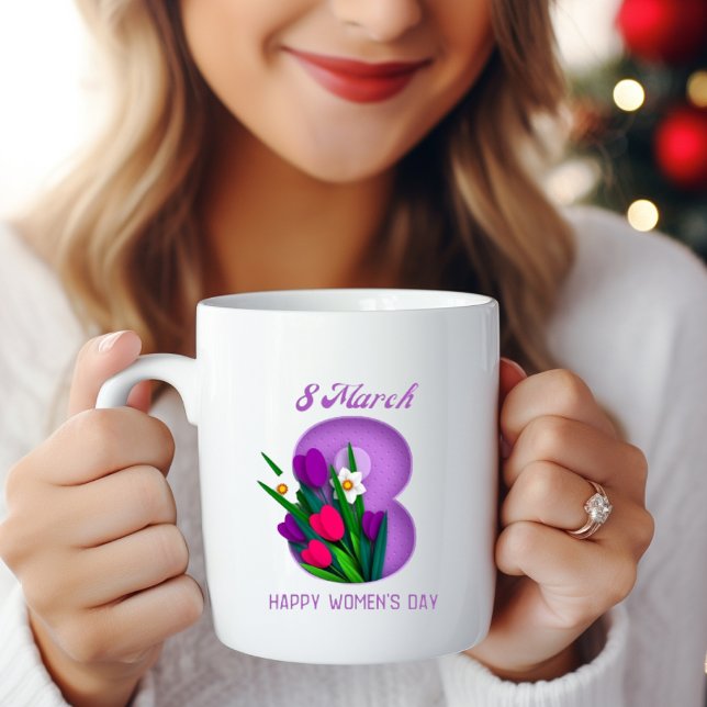 Purple White Elegant 8 March Happy Women's Day Two-Tone Coffee Mug (Creator Uploaded)
