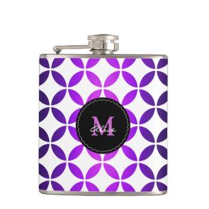 Purple White Elegant Abstract Circles and Diamonds Hip Flask
